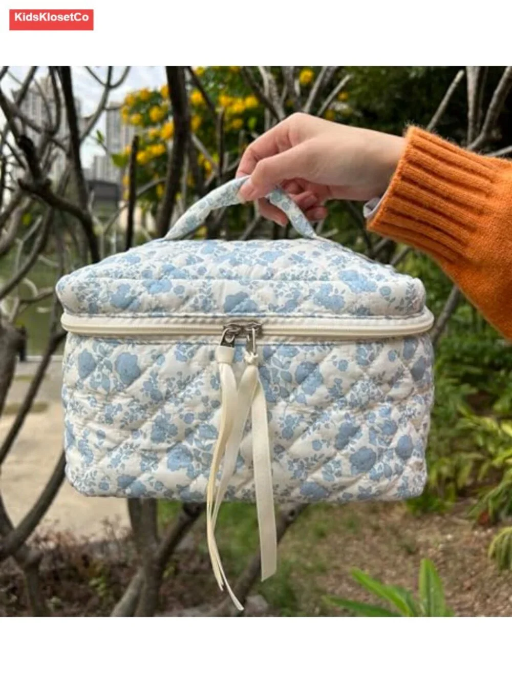 Quilted Cotton Makeup Bag Large Travel Cosmetic Organizer for Women